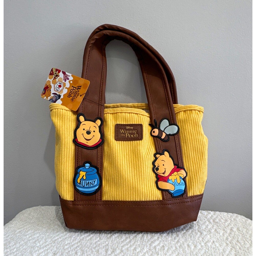 NWT Bioworld Disney Winnie the Pooh Small Corduroy Tote Bag Yellow Brown Strap